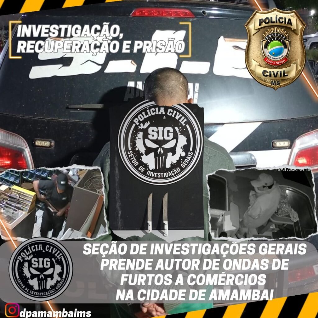 Autor de furtos a comércios em Amambai é identificado pela Polícia Civil de MS
