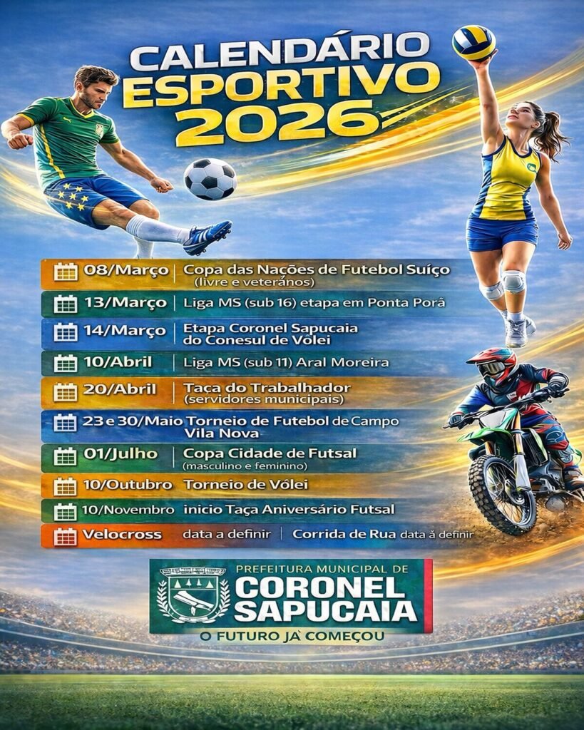 Calendário esportivo 2026 abre em coronel sapucaia