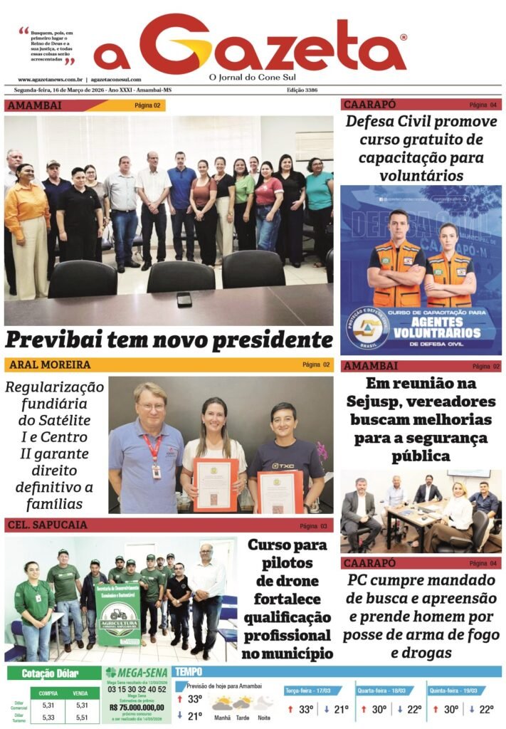 Edição de 16 de março de 2026 do jornal a Gazeta traz destaques locais e eventos especiais