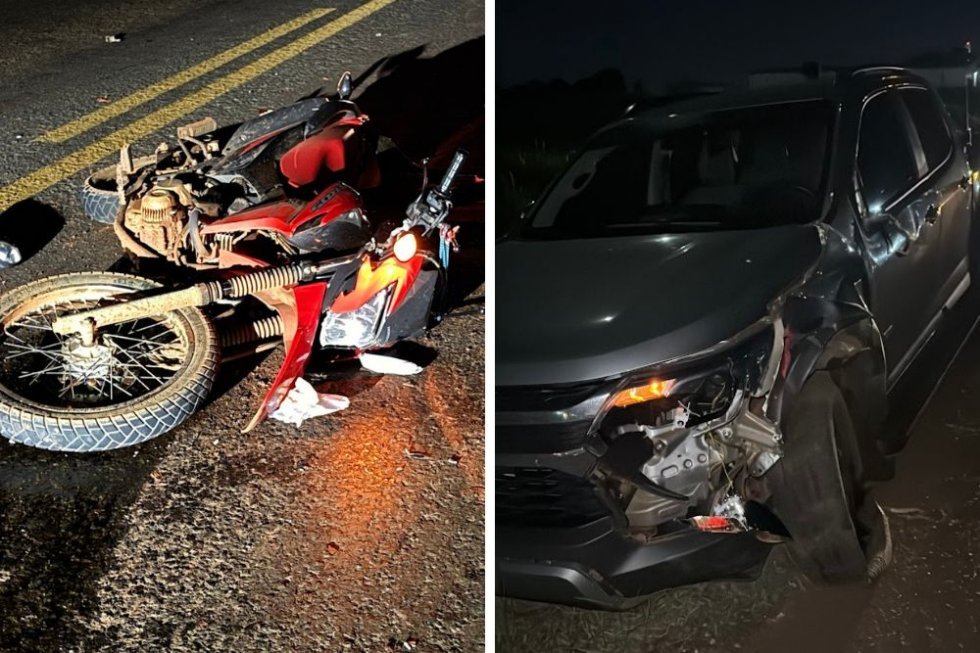 Acidente grave entre moto e caminhonete deixa motociclista ferido na BR-376 em Ivinhema