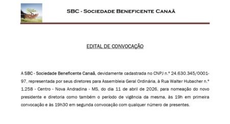 Convocação da sociedade beneficente canaã