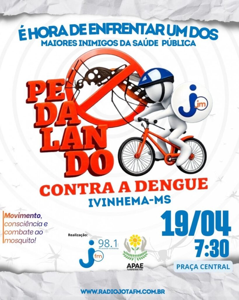 Jota FM organiza evento Pedalando Contra a Dengue 2026 com sorteio de 20 bicicletas em Ivinhema