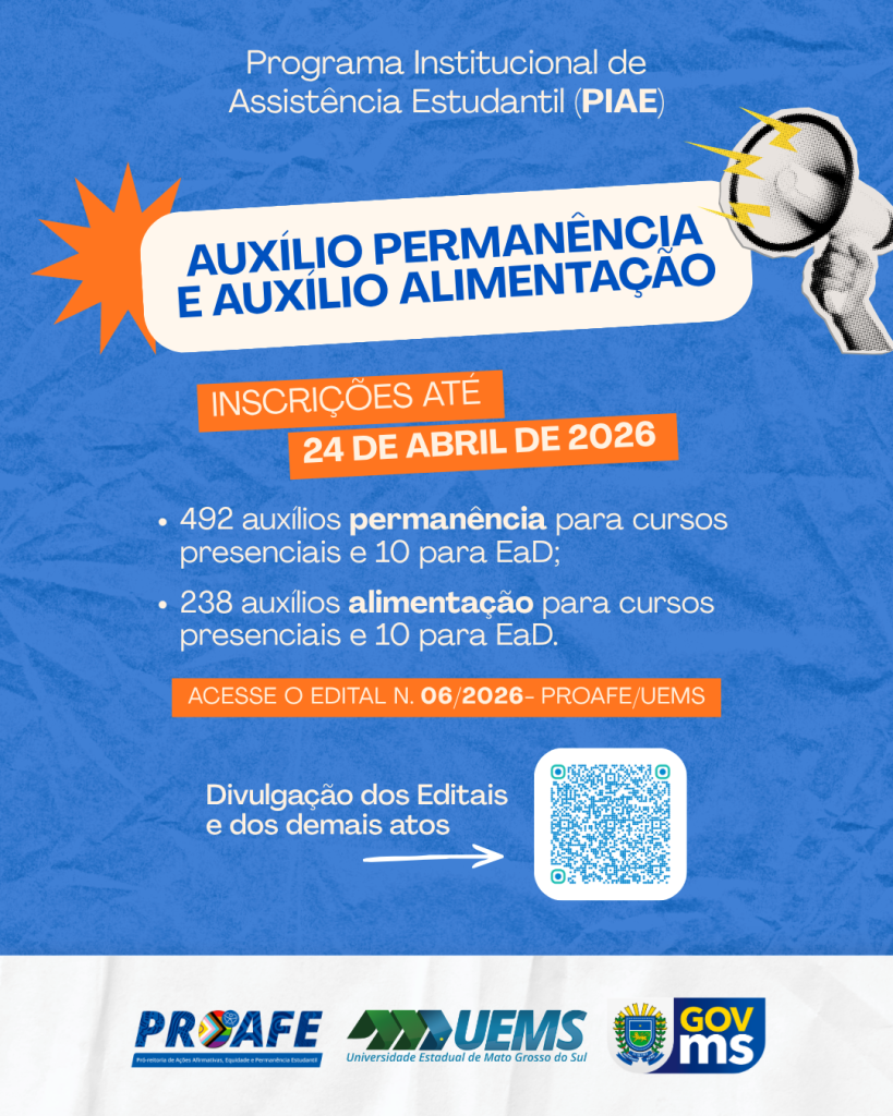 Universidade Estadual de Mato Grosso do Sul lança inscrições para auxílios a estudantes carentes