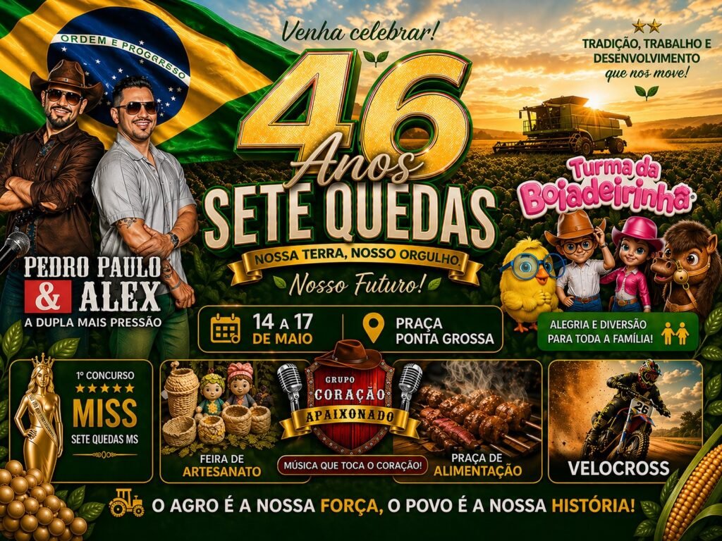 Sete Quedas comemora 46 anos de emancipação: programação diversificada entre os dias 14 e 17
