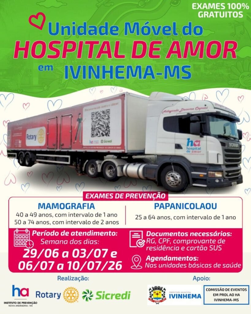 Unidade Móvel do Hospital de Amor chega a Ivinhema com exames gratuitos para mulheres