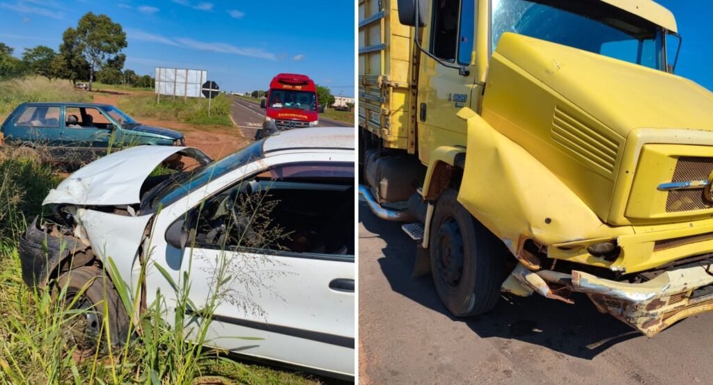 Acidente entre caminhão e picape gera mobilização em Nova Andradina