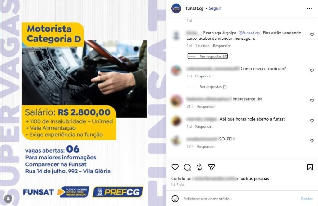 Motorista é vítima de golpe ao buscar vaga de emprego em Campo Grande