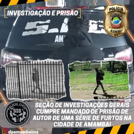 Polícia Civil prende suspeito de furtos em Amambai após investigação detalhada