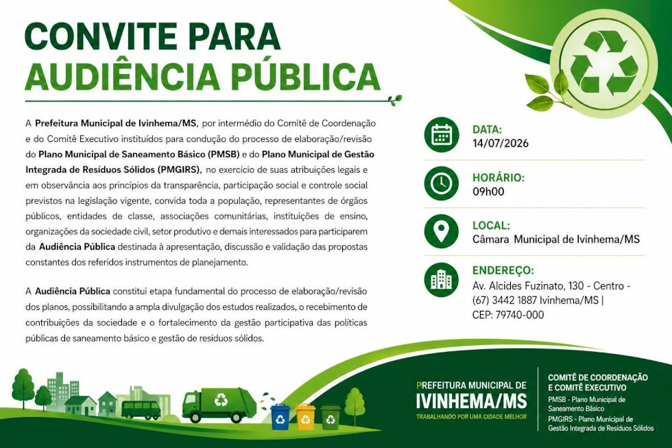 Ivinhema promove audiência pública para discutir saneamento básico