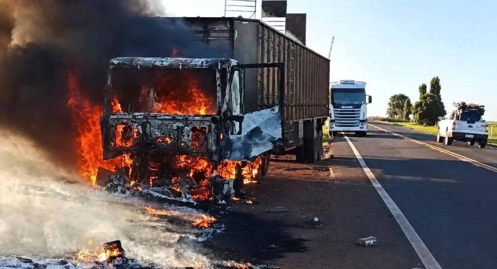 Incêndio em carreta libera bois na MS-395 entre Anaurilândia e Bataguassu