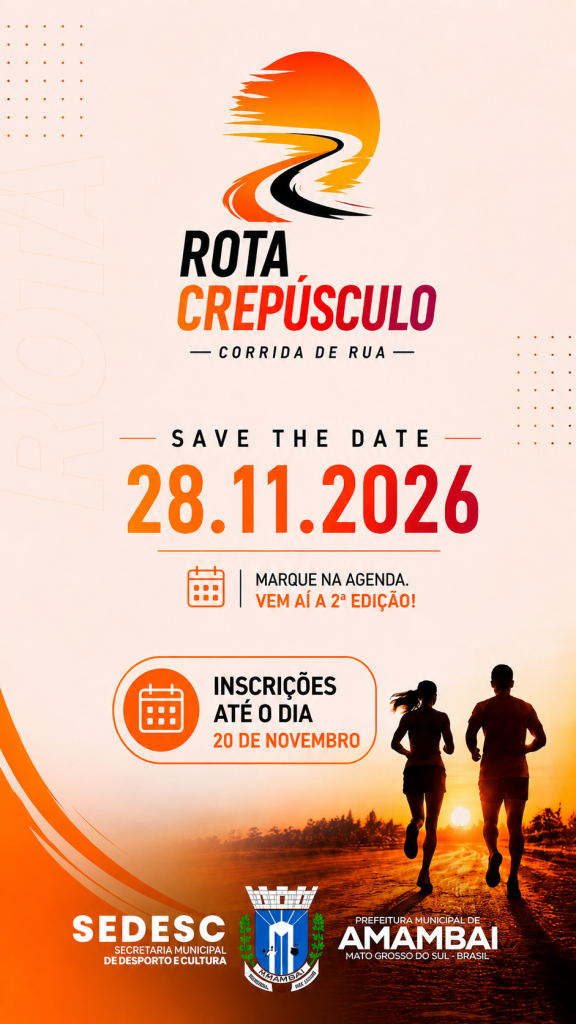 Amambai abre inscrições para a Corrida Rota Crepúsculo 2026