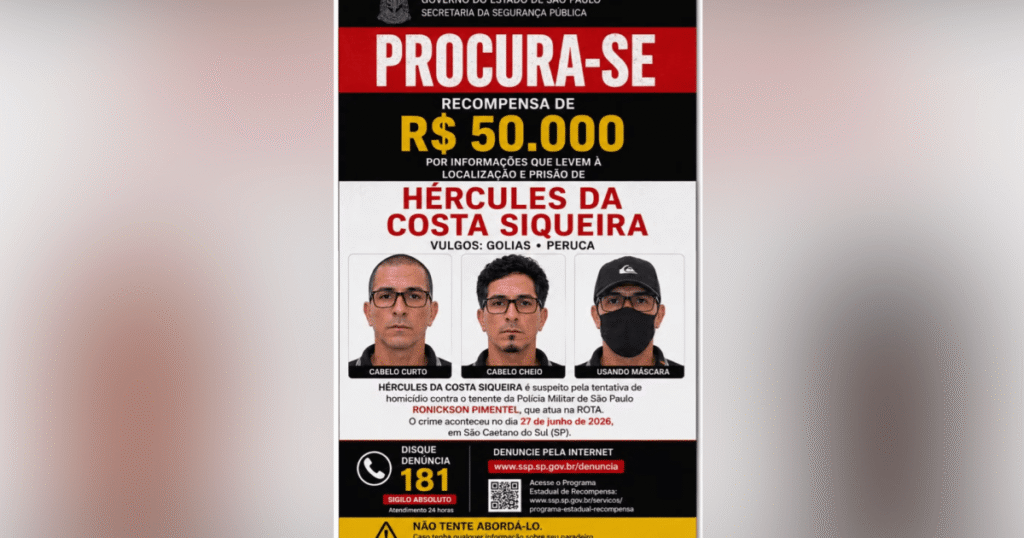 Recompensa de R$ 50 mil por informações sobre suspeito de ataque a tenente da Rota