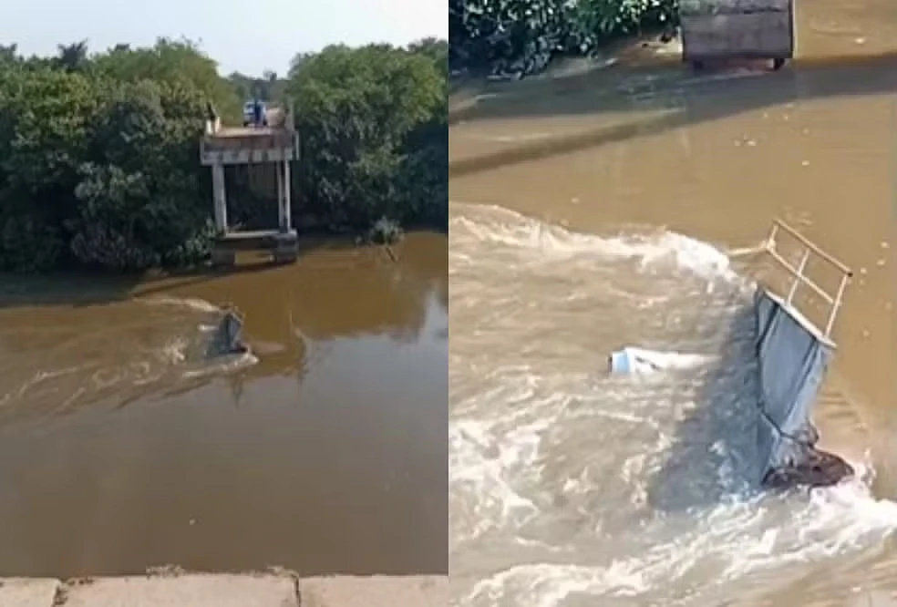 Parte da ponte João Wenceslau Leite de Barros desaba sobre o rio Taquari em MS