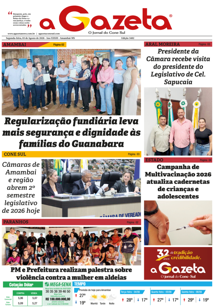 Destaques do Jornal a Gazeta em 3 de agosto de 2026
